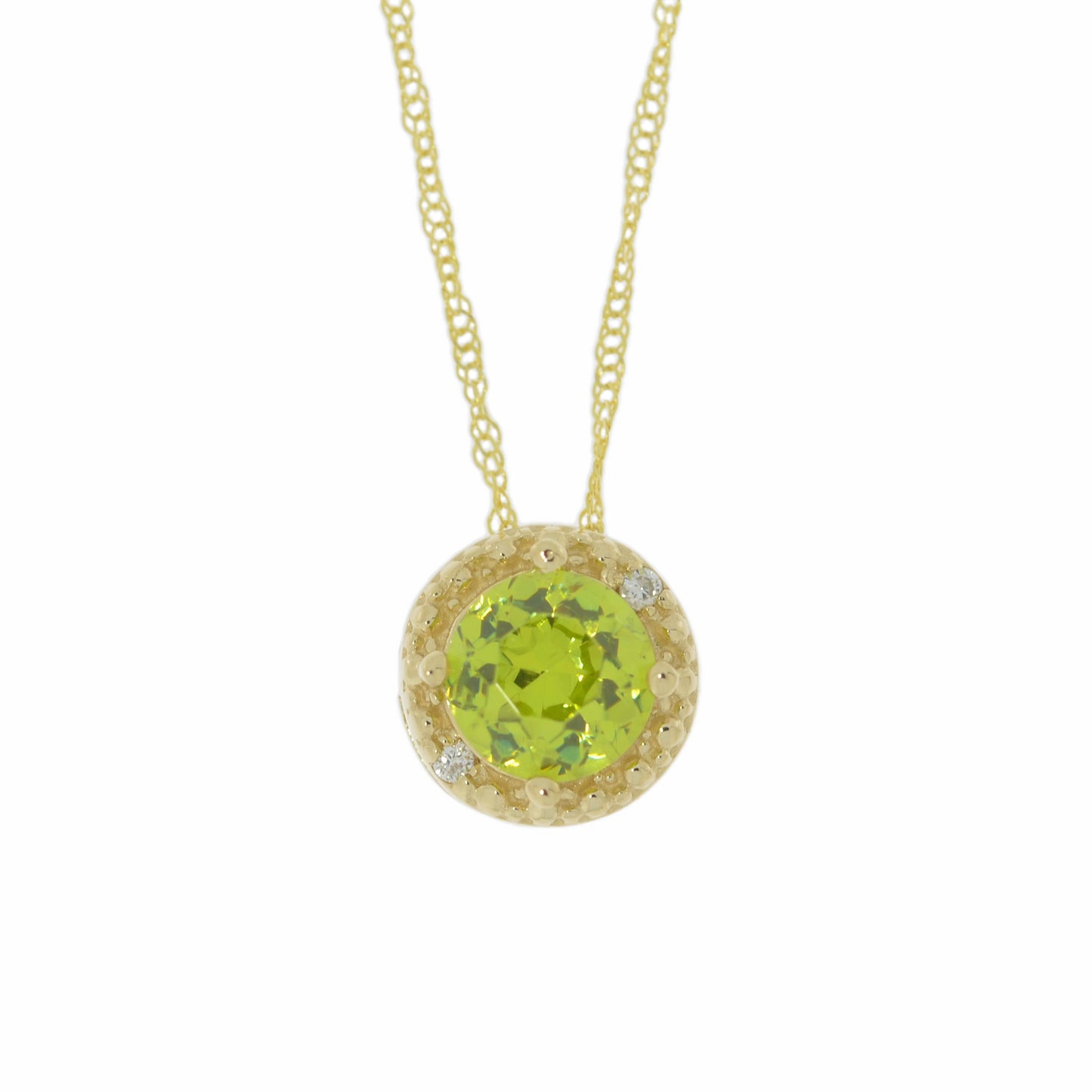 14Kt Gold Peridot & Diamond Pendant Necklace