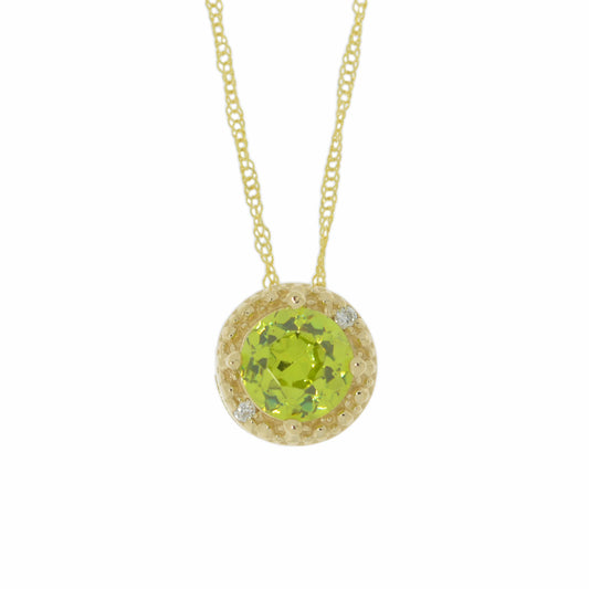 14Kt Gold Peridot & Diamond Pendant Necklace