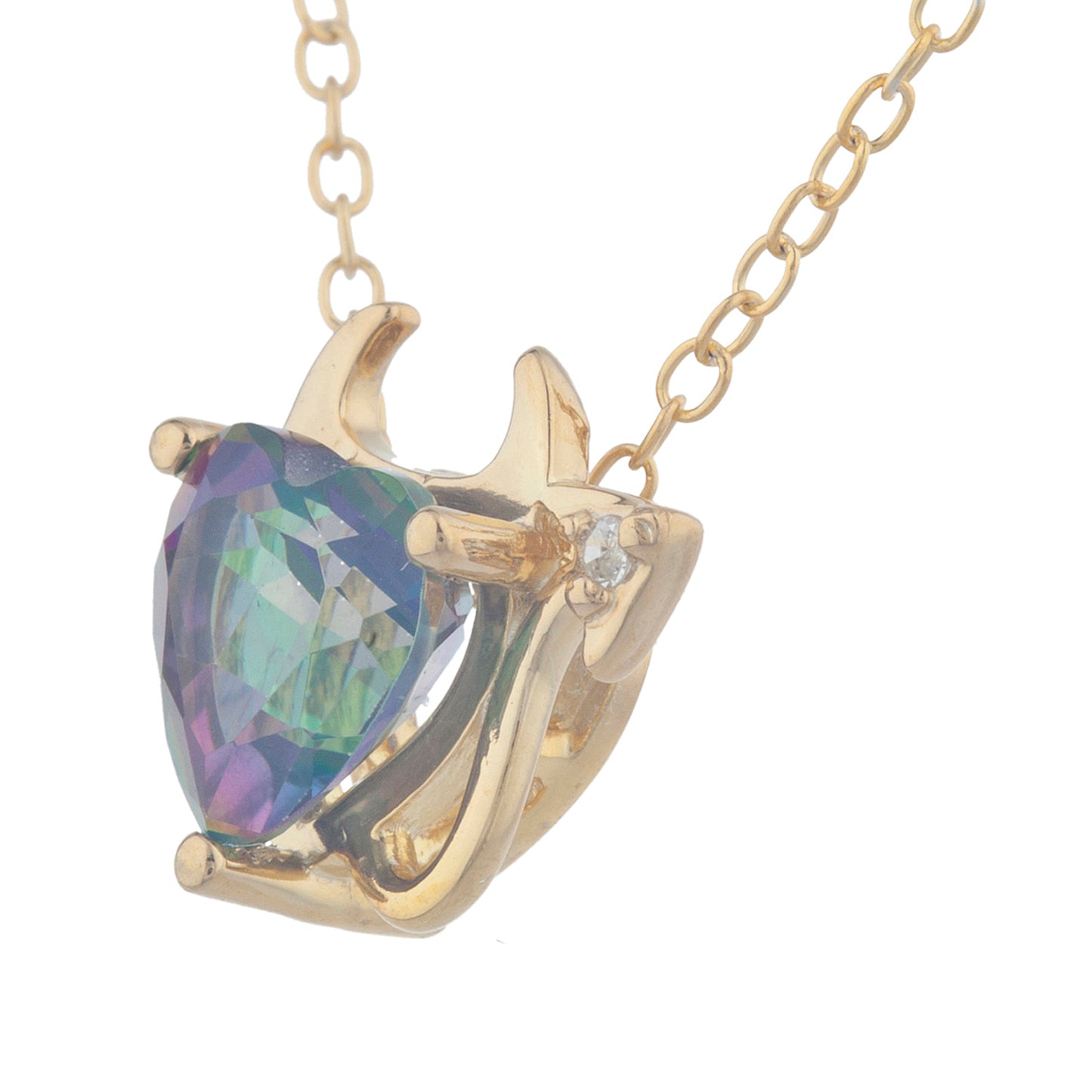 14Kt Gold 1.5 Ct Natural Mystic Topaz & Diamond Devil Heart Pendant Necklace