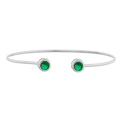 2 Ct Emerald Round Bezel Bangle Bracelet .925 Sterling Silver