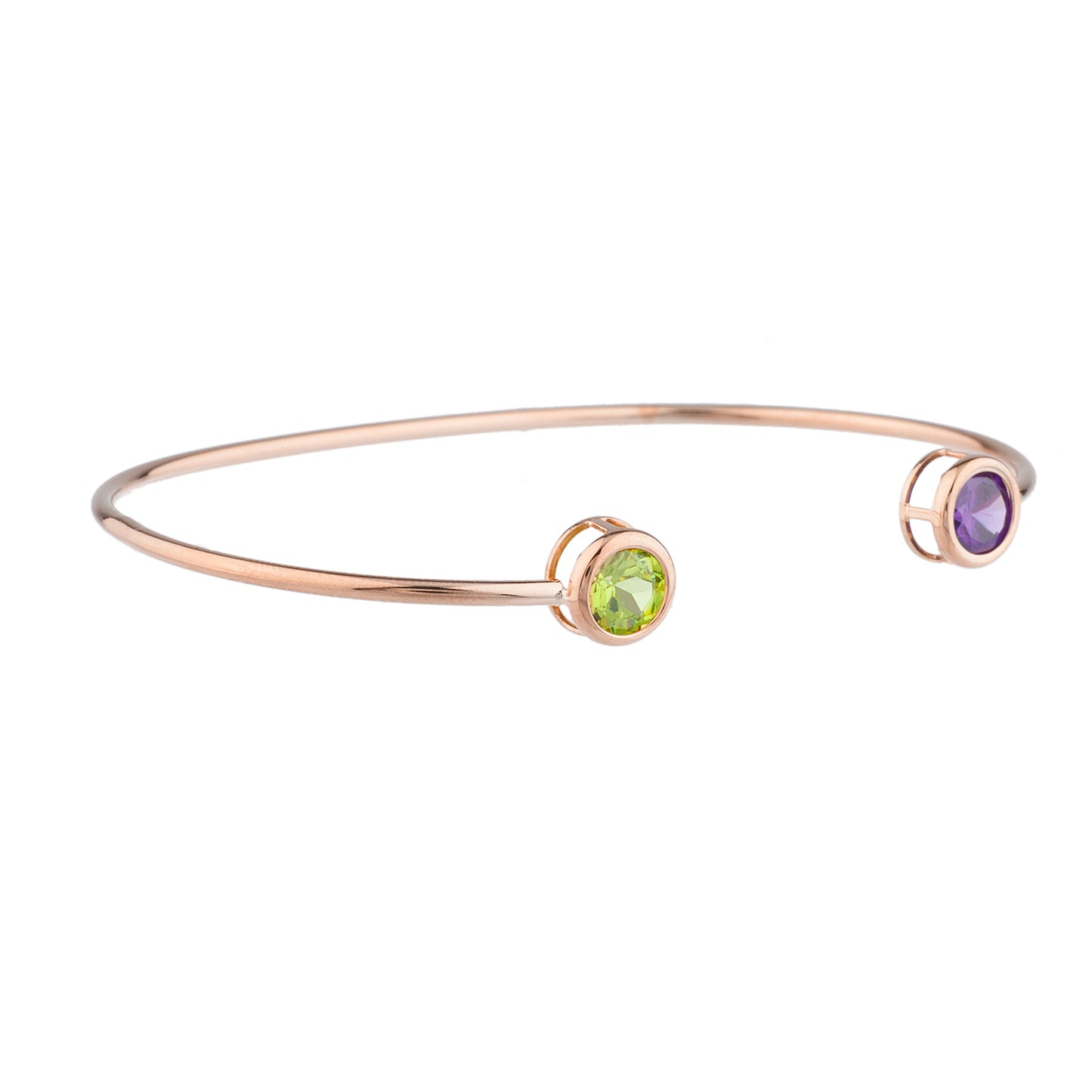 14Kt Gold Alexandrite & Peridot Round Bezel Bangle Bracelet