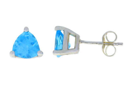 2 Ct Blue Topaz Trillion Stud Earrings .925 Sterling Silver