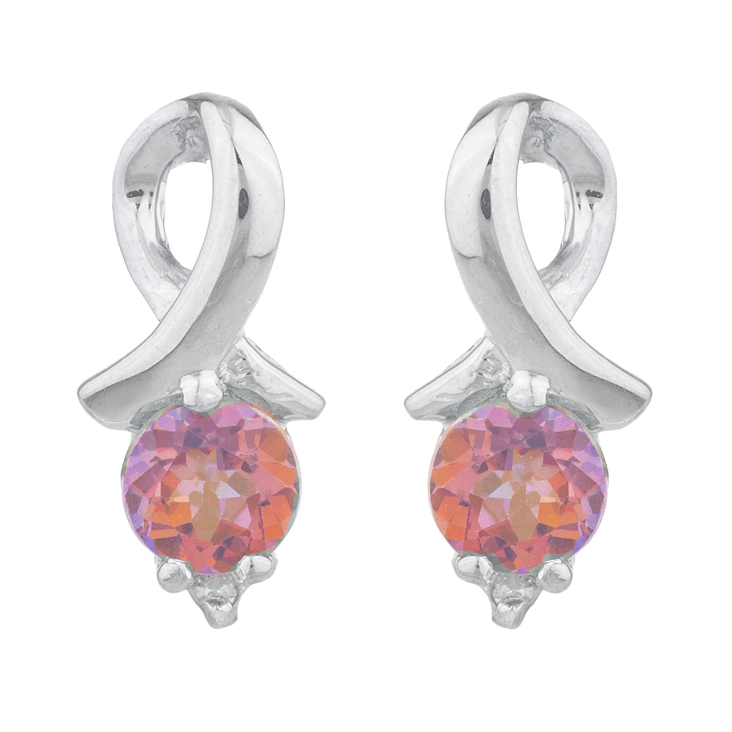 1 Ct Natural Ecstasy Mystic Topaz & Diamond Round Design Stud Earrings .925 Sterling Silver