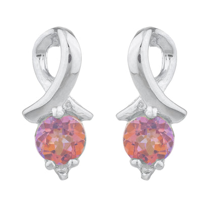 1 Ct Natural Ecstasy Mystic Topaz & Diamond Round Design Stud Earrings .925 Sterling Silver