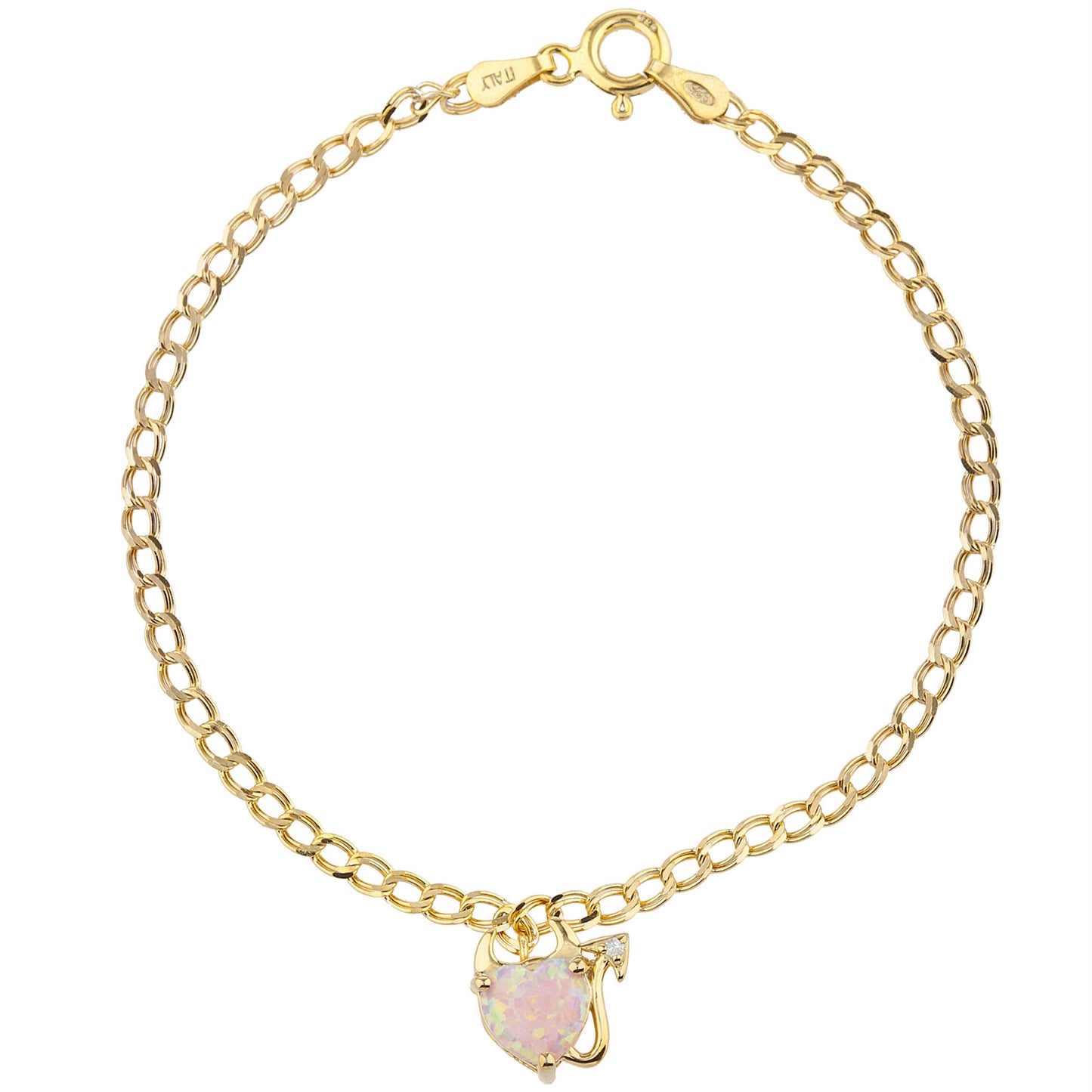 14Kt Yellow Gold Plated Pink Opal & Diamond Devil Heart Bracelet