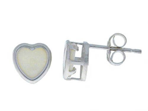 14Kt White Gold Natural Opal Heart Bezel Stud Earrings