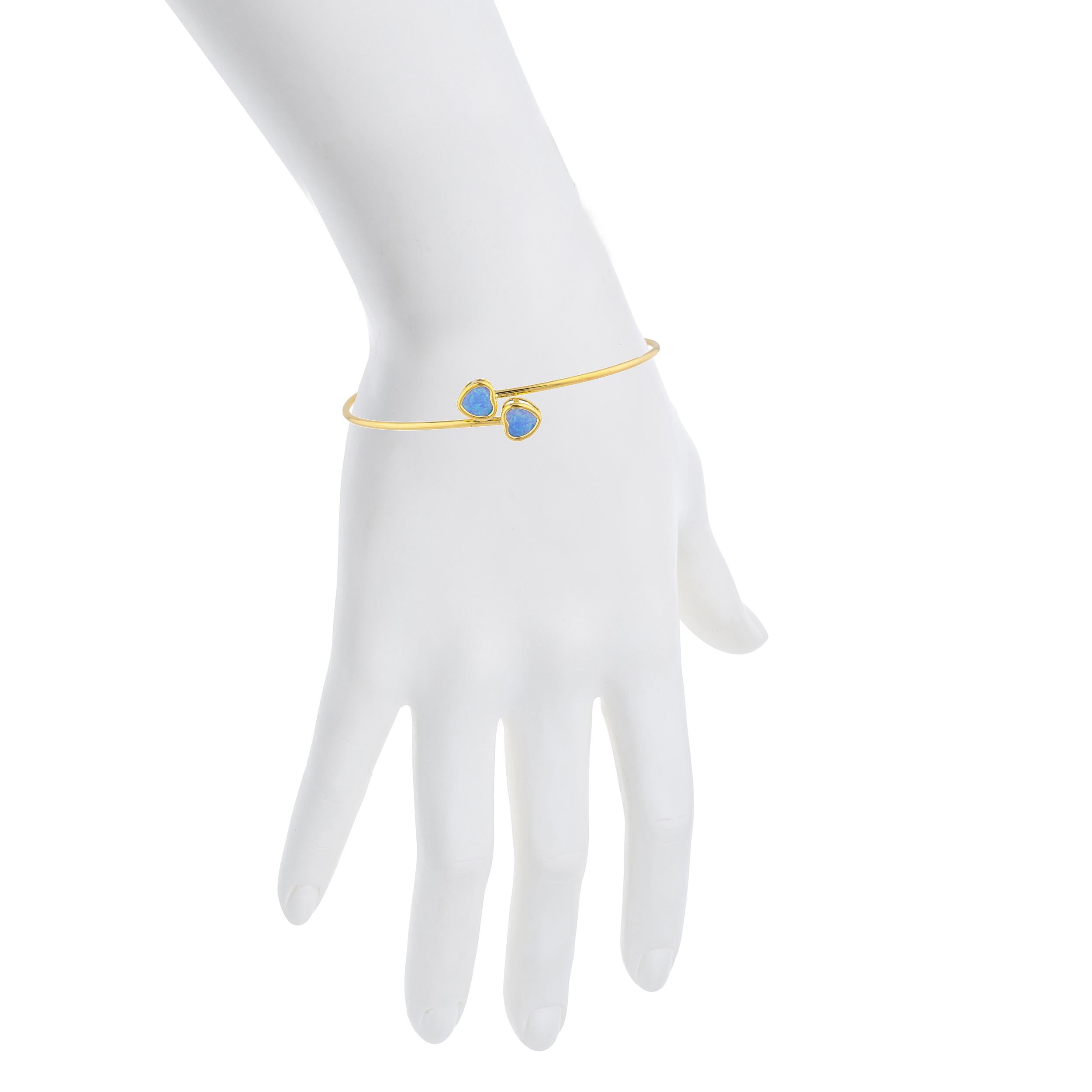 14Kt Gold Blue Opal Heart Bezel Bangle Bracelet