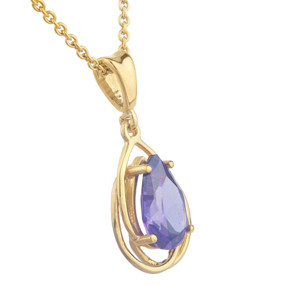 14Kt Yellow Gold Plated Amethyst Pear Teardrop Design Pendant