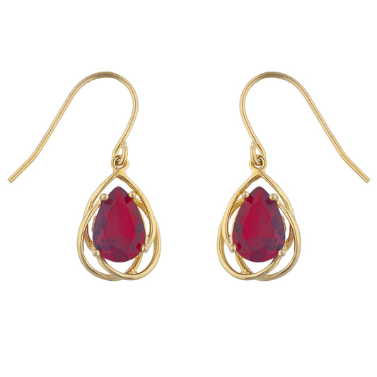 14Kt Gold 4 Ct Garnet Pear Teardrop Design Dangle Earrings