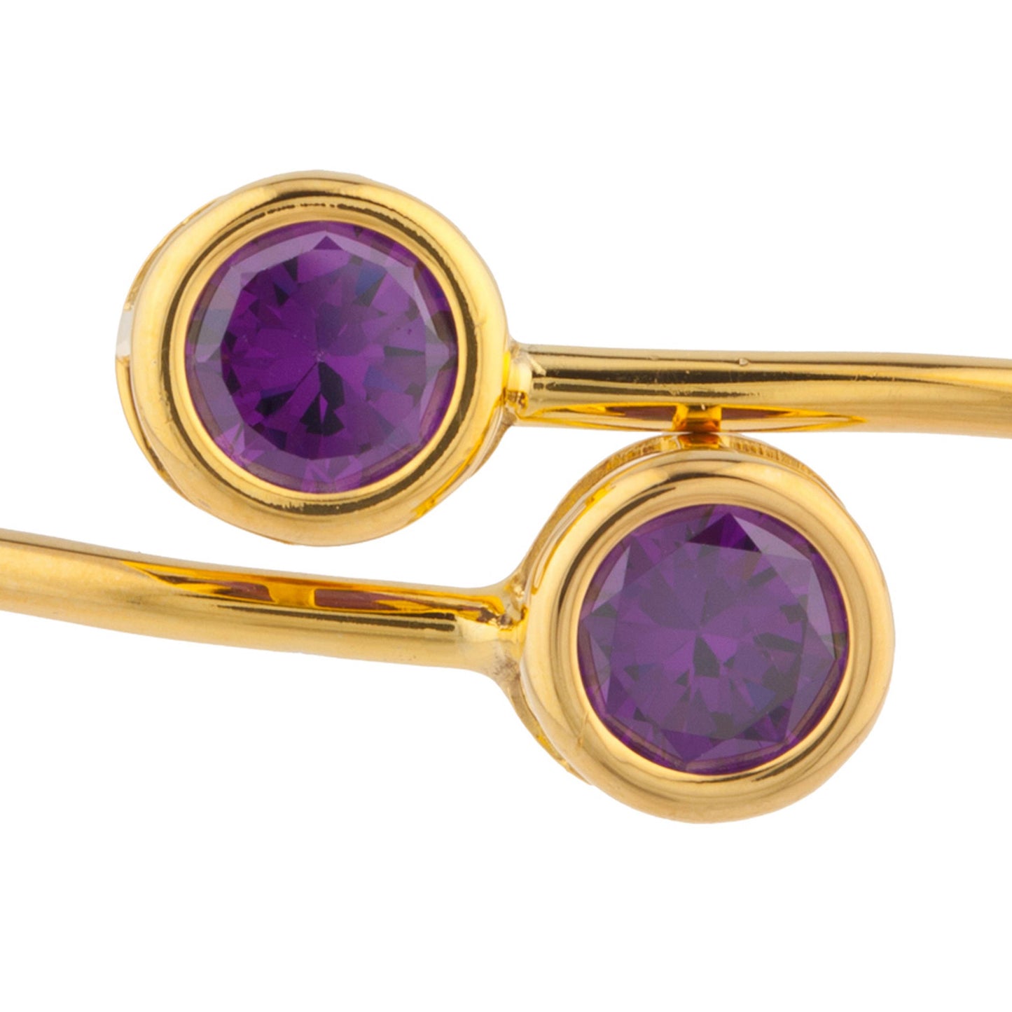 14Kt Yellow Gold Plated Amethyst Round Bezel Bangle Bracelet