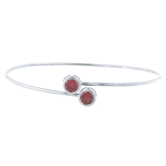 2 Ct Garnet Round Bezel Bangle Bracelet .925 Sterling Silver