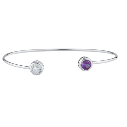 14Kt Gold Aquamarine & Amethyst Round Bezel Bangle Bracelet