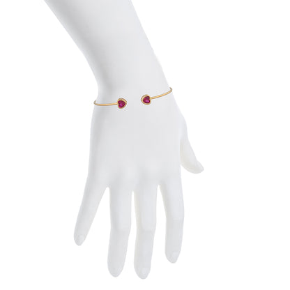 14Kt Gold Created Ruby Heart Bezel Bangle Bracelet