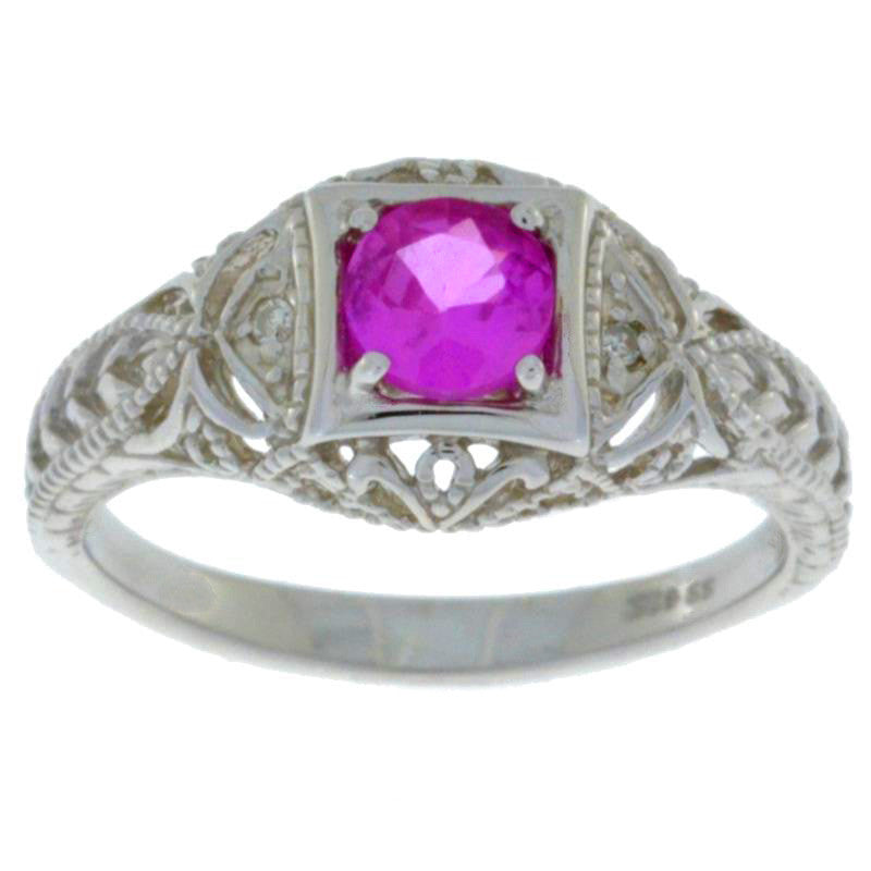 0.50 Ct Pink Sapphire & Diamond Round Ring .925 Sterling Silver