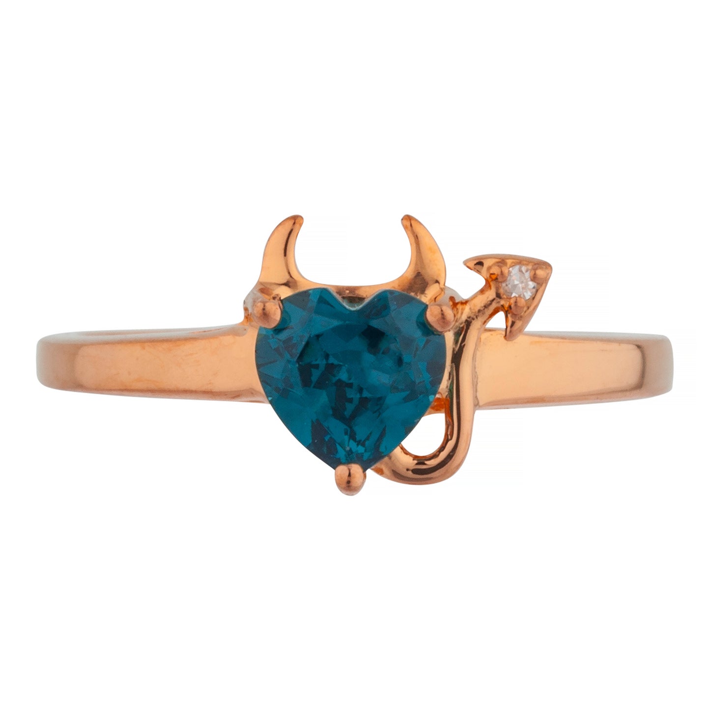 14Kt Gold London Blue Topaz & Diamond Devil Heart Ring