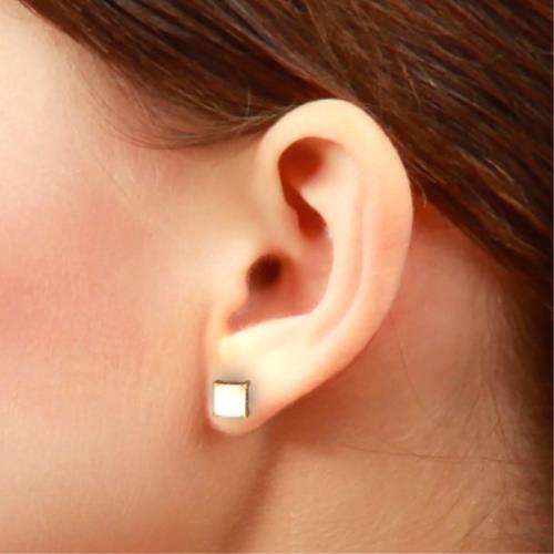 Opal Princess Cut Stud Earrings 14Kt Yellow Gold