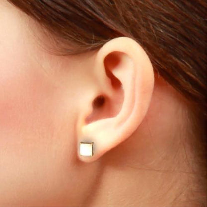 Opal Princess Cut Stud Earrings 14Kt Yellow Gold