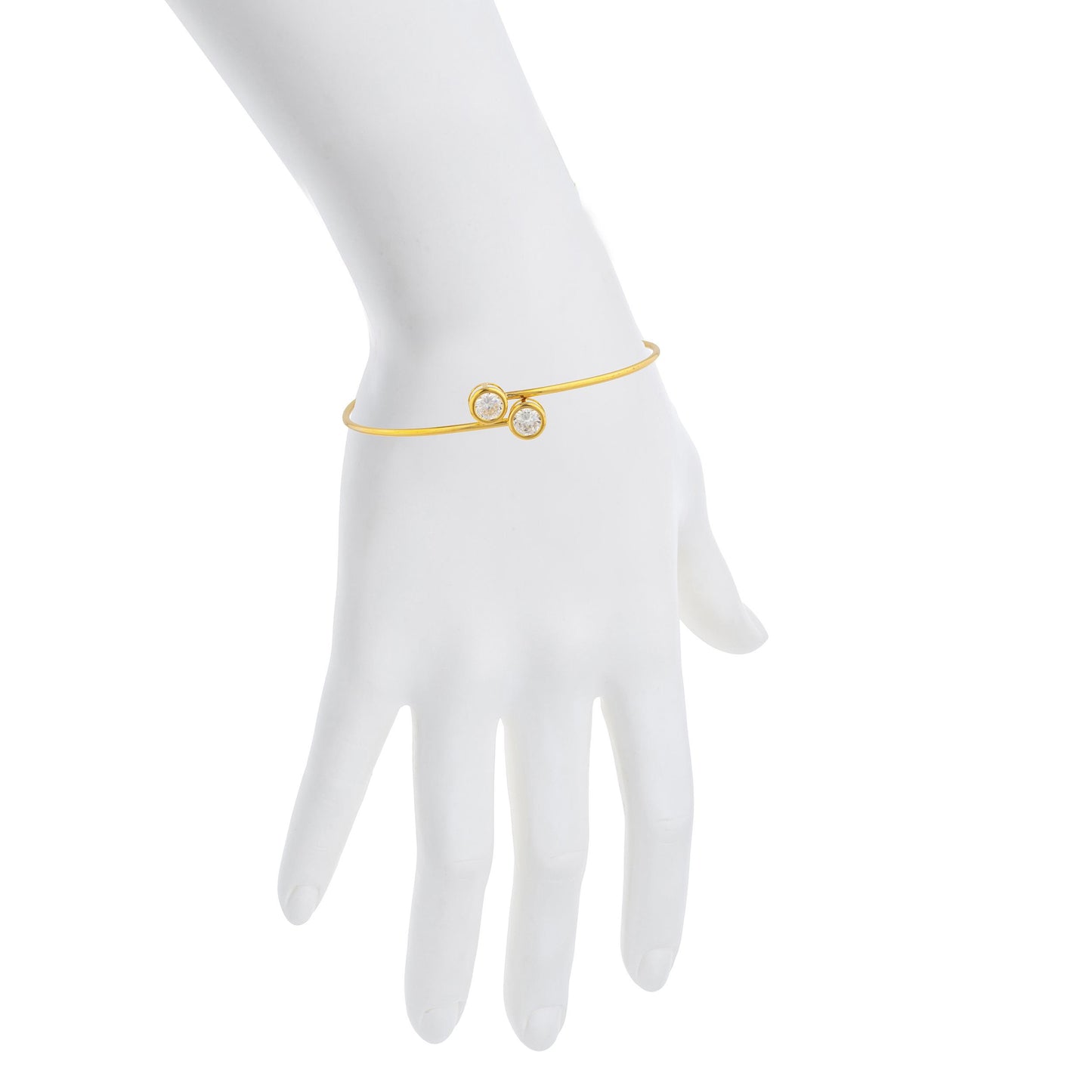 14Kt Yellow Gold Plated Zirconia Round Bezel Bangle Bracelet