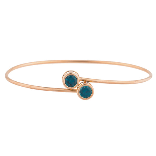 14Kt Rose Gold Plated London Blue Topaz Round Bezel Bangle Bracelet