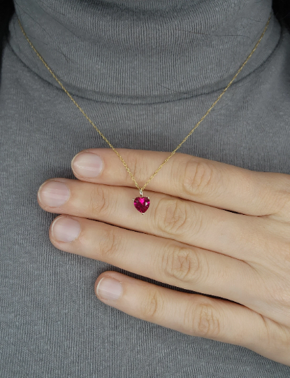 14Kt Gold Ruby Heart Pendant Necklace