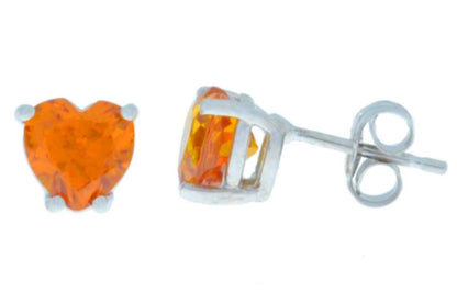 14Kt White Gold Citrine Heart Stud Earrings