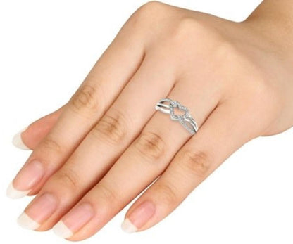 Natural Diamond Heart Ring 925 Sterling Silver