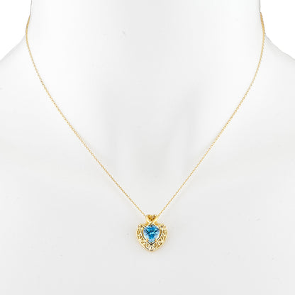 14Kt Gold Swiss Blue Topaz Heart Design Pendant Necklace