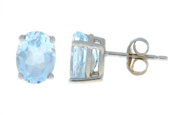 14Kt White Gold Genuine Aquamarine Oval Stud Earrings