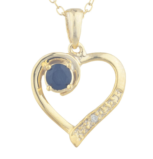 14Kt Yellow Gold Plated Genuine Black Onyx & Diamond Heart Pendant