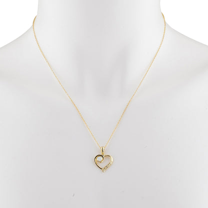 14Kt Yellow Gold Plated Opal & Diamond Heart Pendant