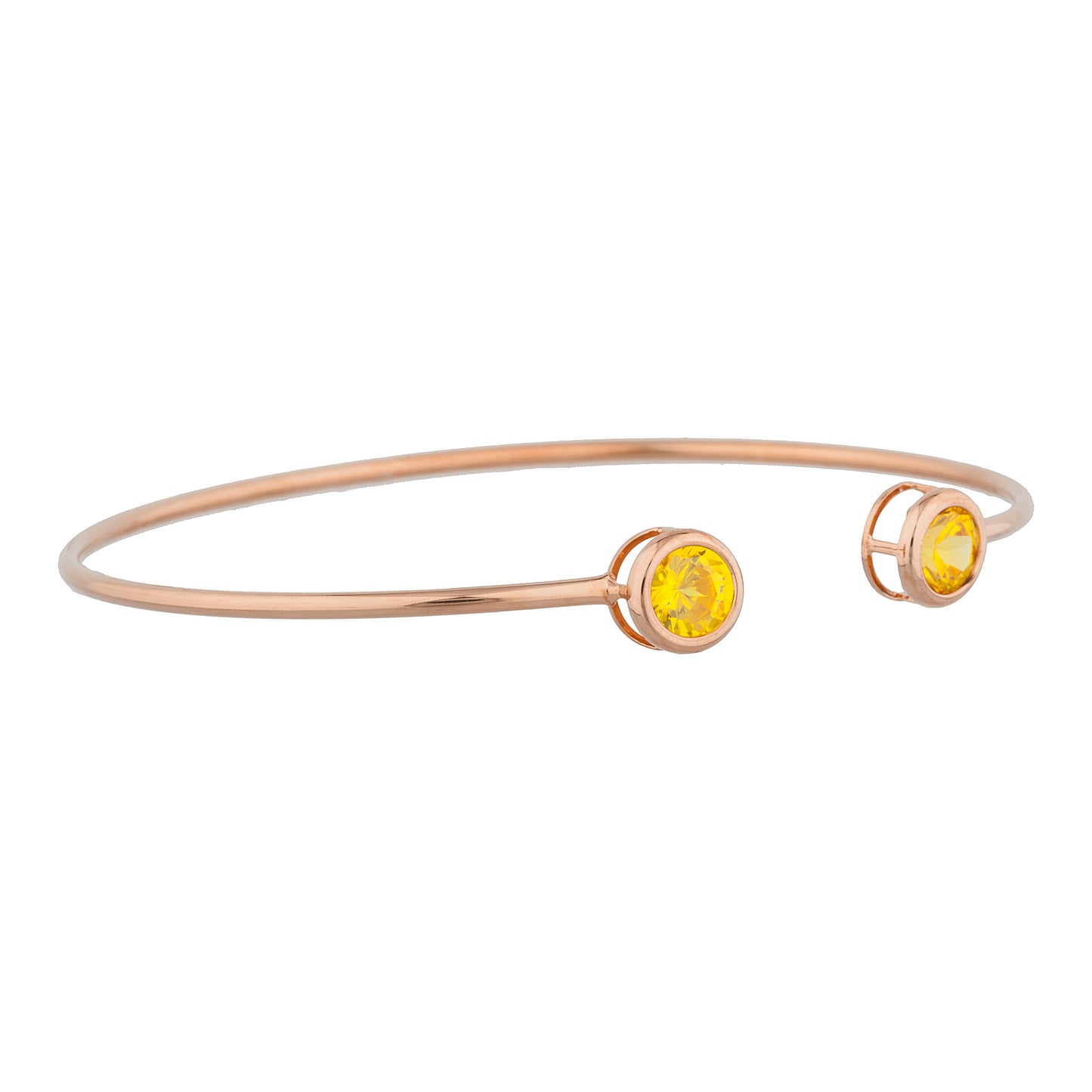 14Kt Rose Gold Plated Yellow Citrine Round Bezel Bangle Bracelet