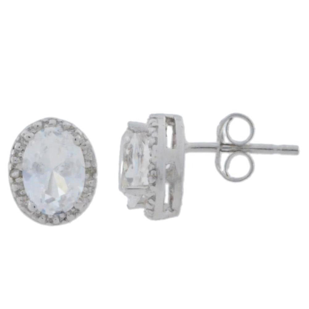 14Kt White Gold White Sapphire & Diamond Oval Stud Earrings