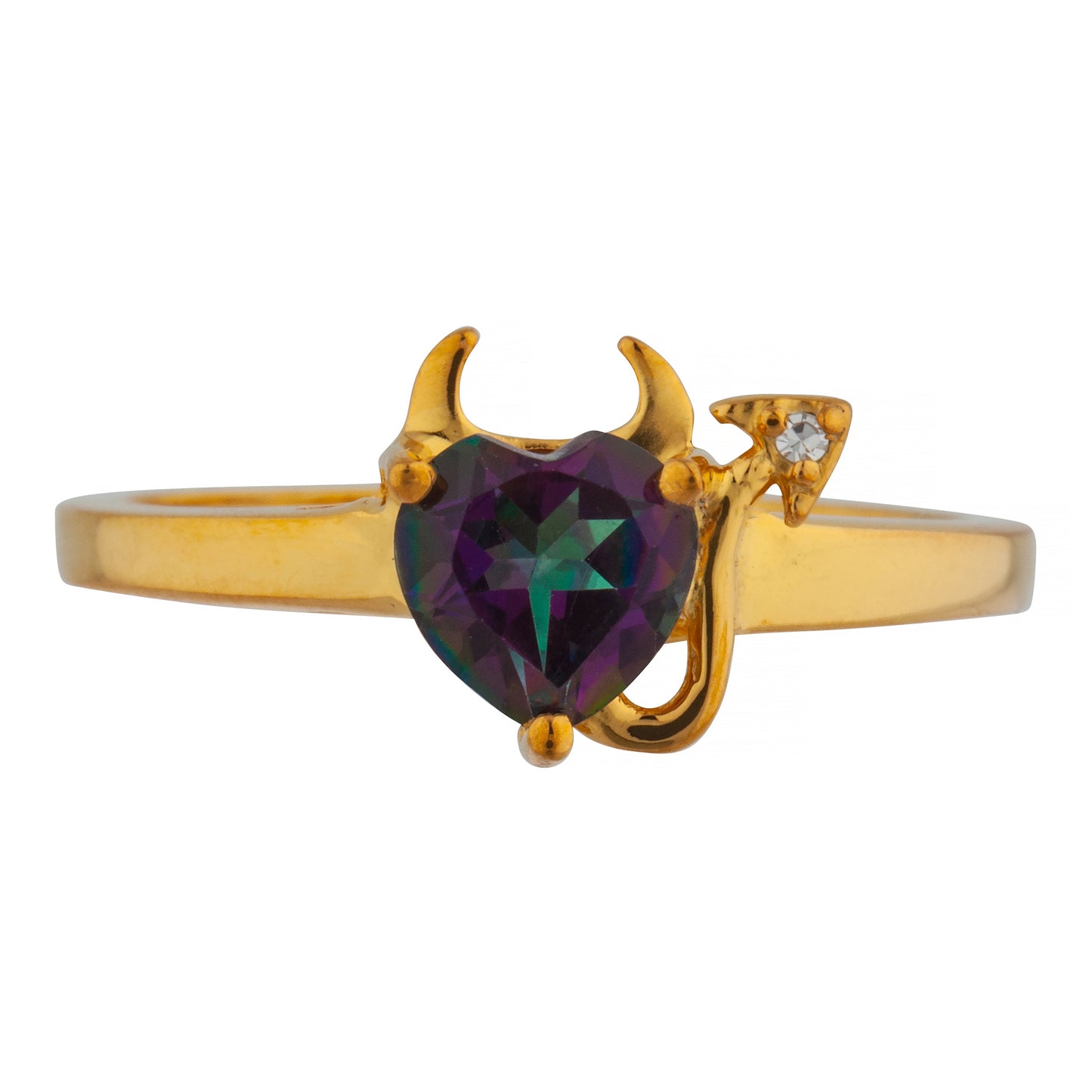 Natural Mystic Topaz & Diamond Devil Heart Ring 14Kt Yellow Gold Rose Gold Silver