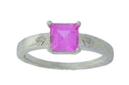 1 Ct Pink Sapphire & Diamond Princess Cut Ring .925 Sterling Silver Rhodium Finish