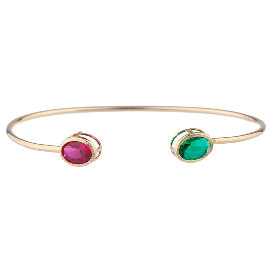 14Kt Gold Ruby & Emerald Oval Bezel Bangle Bracelet