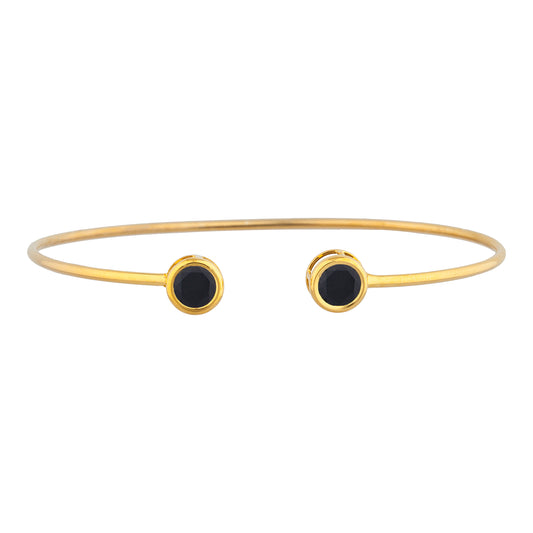 14Kt Yellow Gold Plated Genuine Black Onyx Round Bezel Bangle Bracelet