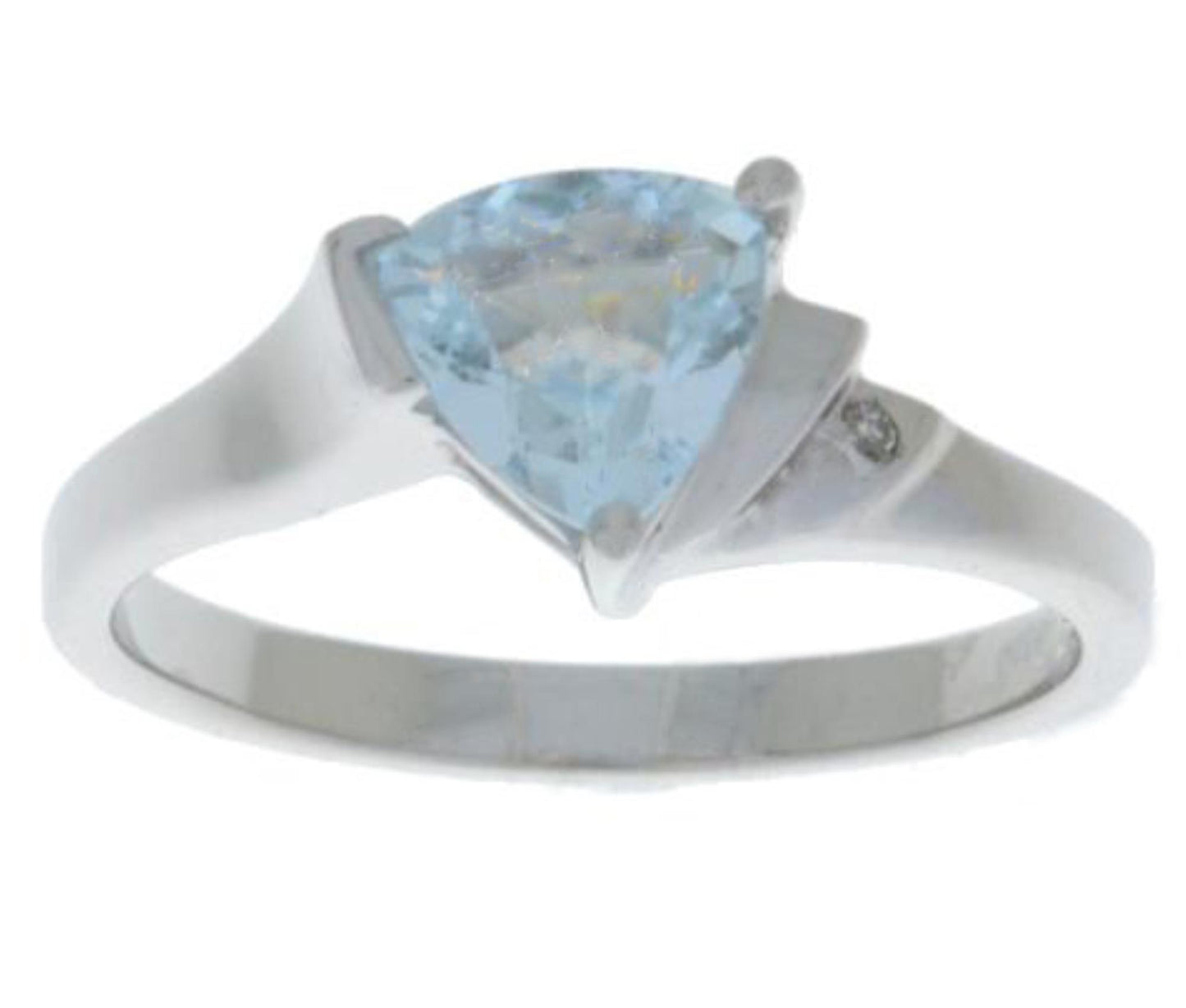 14Kt Gold Genuine Aquamarine & Diamond Trillion Ring