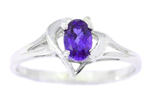 0.50 Ct Amethyst & Diamond Oval Heart Ring .925 Sterling Silver Rhodium Finish