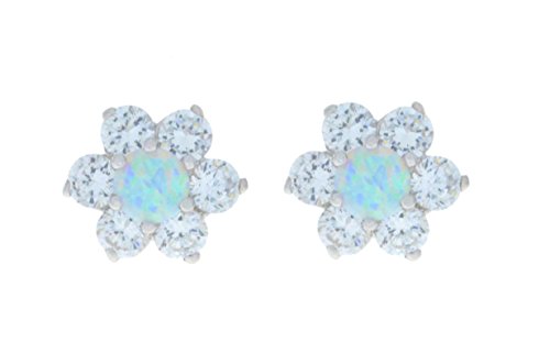 Opal & White Topaz Stud Earrings .925 Sterling Silver