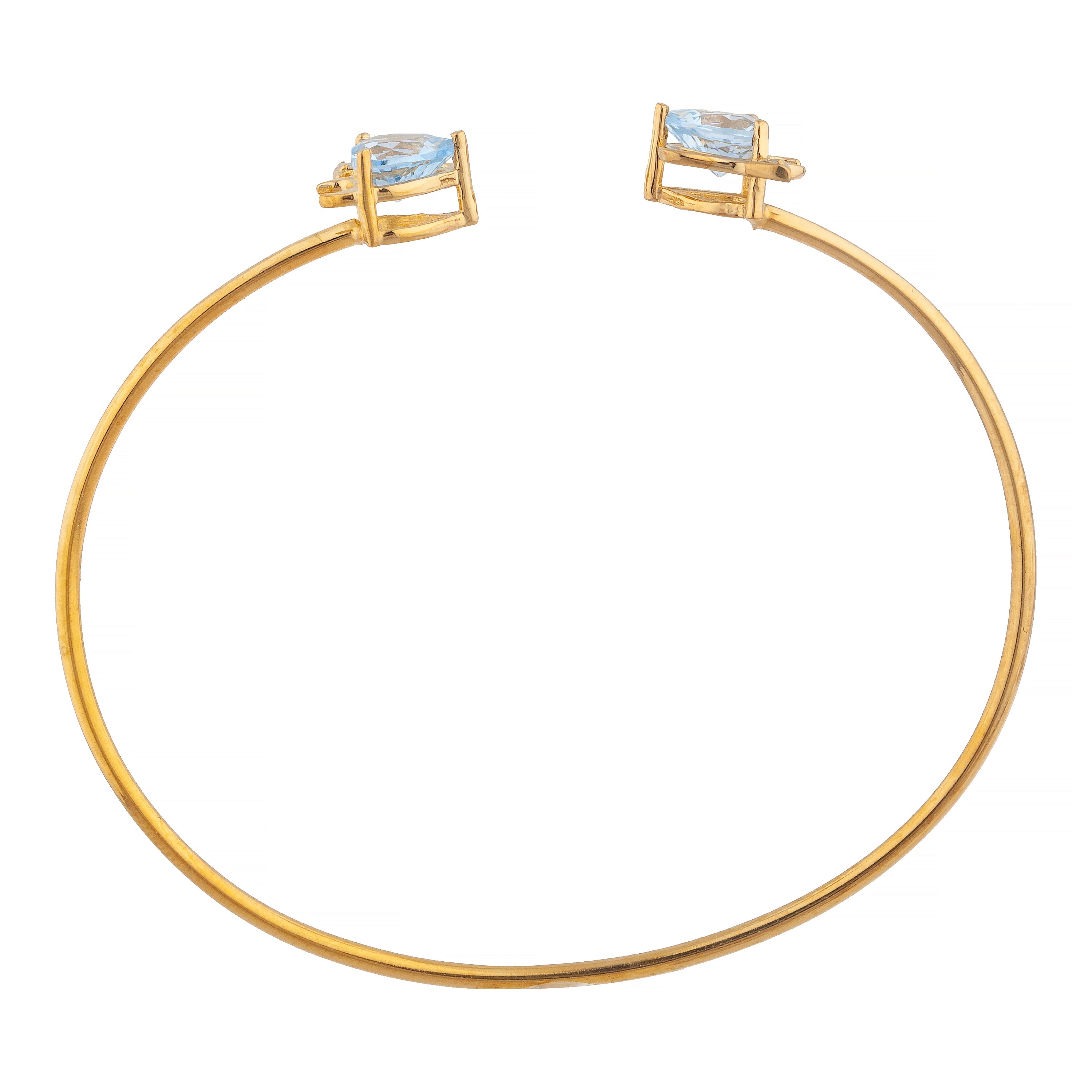 Aquamarine & Diamond Devil Heart Bangle Bracelet 14Kt Yellow Gold Rose Gold Silver