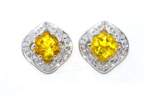 4mm Citrine Round Stud Earrings .925 Sterling Silver