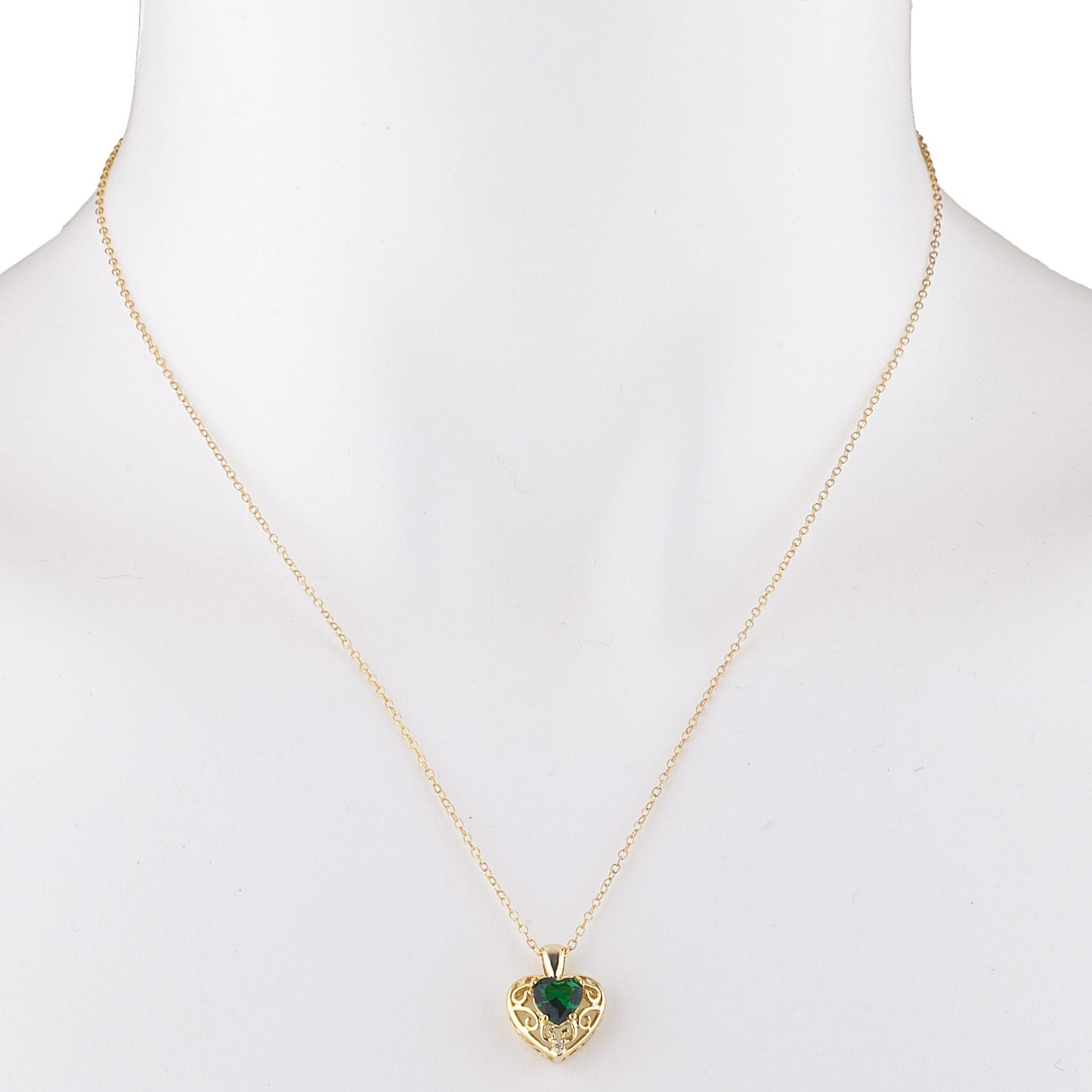 14Kt Gold Emerald & Diamond Heart LOVE ENGRAVED Pendant Necklace