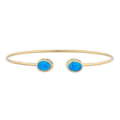 14Kt Gold Blue Opal Oval Bezel Bangle Bracelet