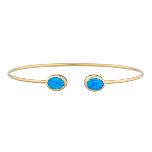 14Kt Gold Blue Opal Oval Bezel Bangle Bracelet