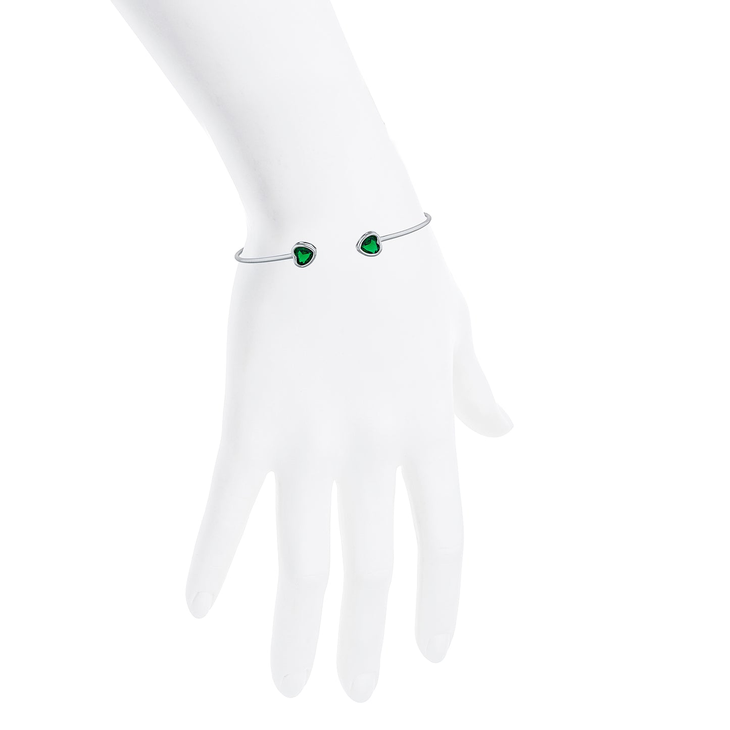 2 Ct Emerald Heart Bezel Bangle Bracelet .925 Sterling Silver