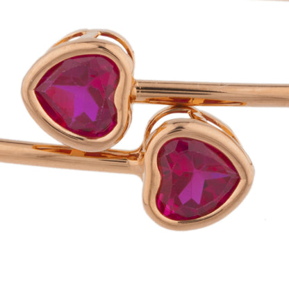 14Kt Rose Gold Plated Created Ruby Heart Bezel Bangle Bracelet