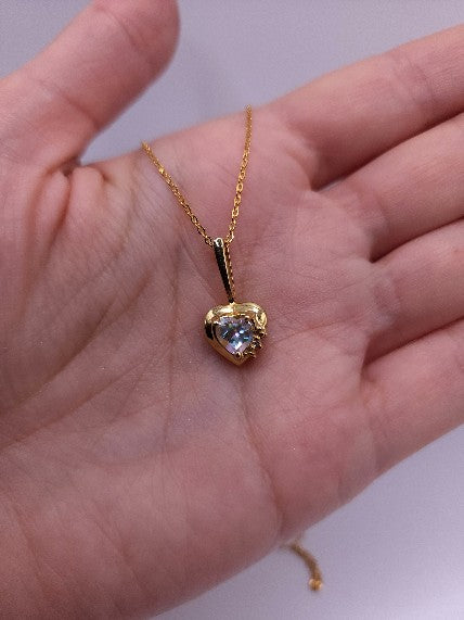 14Kt Gold Zirconia & Diamond Heart Design Pendant Necklace