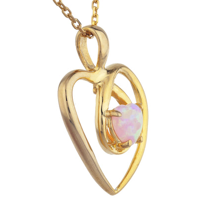 14Kt Gold Pink Opal Heart Design Pendant Necklace