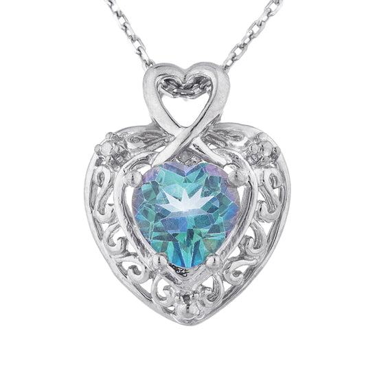 1.5 Ct Natural Blue Mystic Topaz Heart Design Pendant .925 Sterling Silver