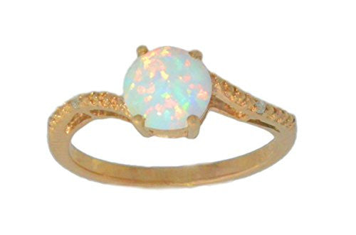 7mm Opal & Diamond Round Ring Sterling Silver 14Kt Yellow Gold Plated